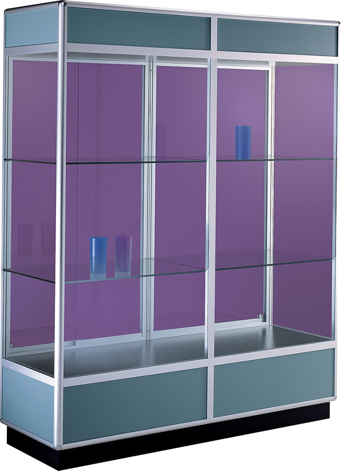 Purple shelving with glass doors
