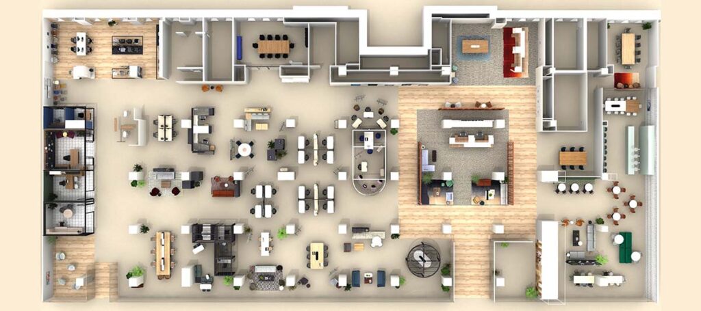 Aerial view of office layout