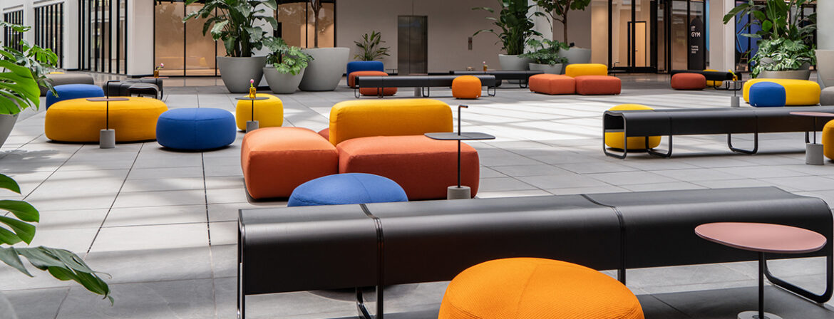 courtyard with colorful seating